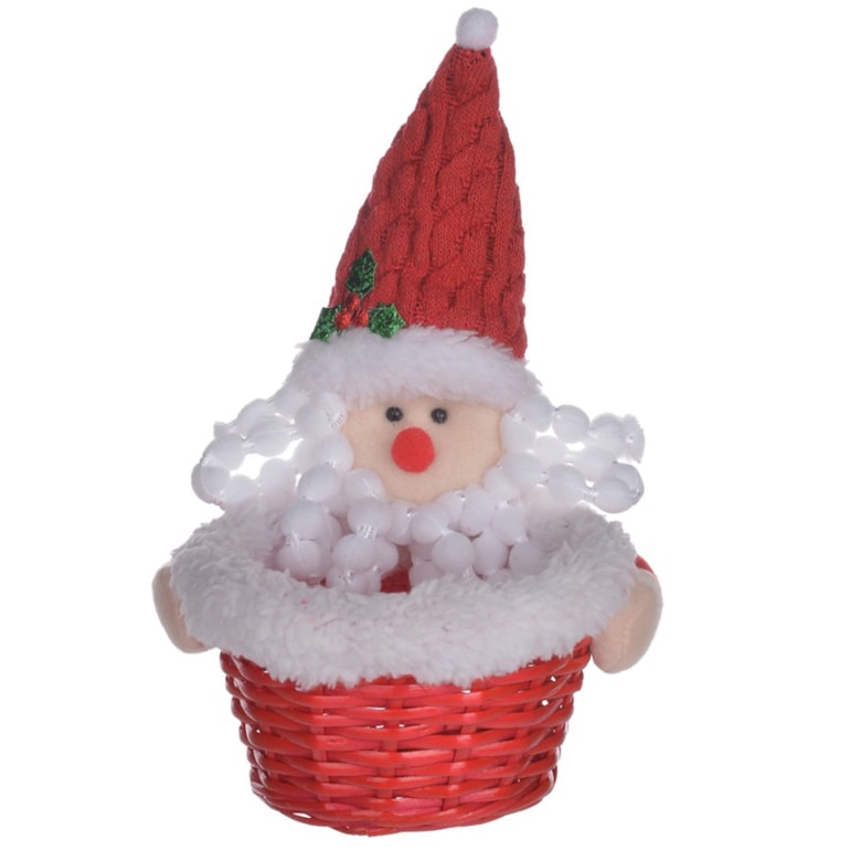 Cesta Papai Noel Vermelho e Branco 12cm