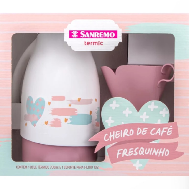 CONJUNTO BULE 700ML SUPORTE PARA FILTRO DE CAFÉ ROSA SANREMO