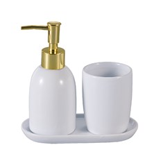 Conjunto para Banheiro de Cerâmica Londres 3peças Branco e Dourado Lyor 