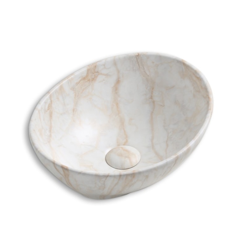 Cuba Louça Apoio Oval 41x33x5x14cm Mármore Creme Everfort
