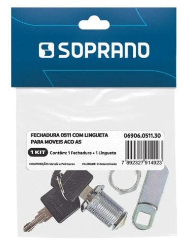 Fechadura 4511 para Móveis de Aço + Lingueta 1,5x49mm Soprano