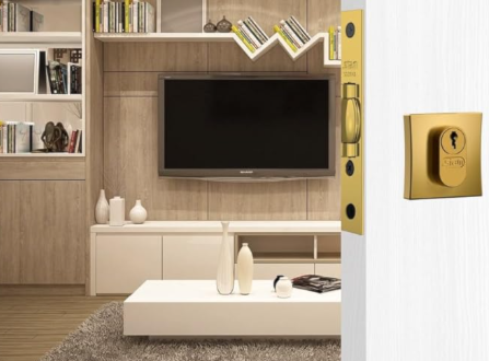Fechadura 1005 Tetra Rolete Roseta Quadrada Gold
