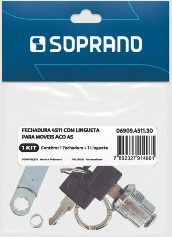 Fechadura 4511 para Móveis de Aço + Lingueta 1,5x49mm Soprano