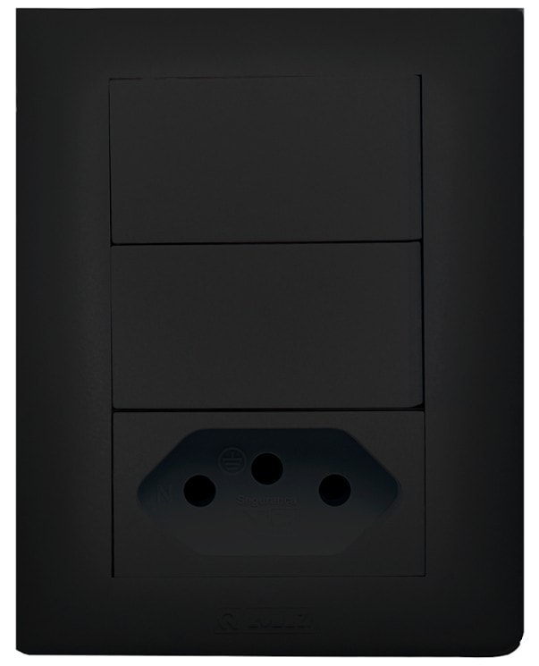 Interruptor Simples + 2 Tomadas 10A Sobrepor Preto Jeri Romazi