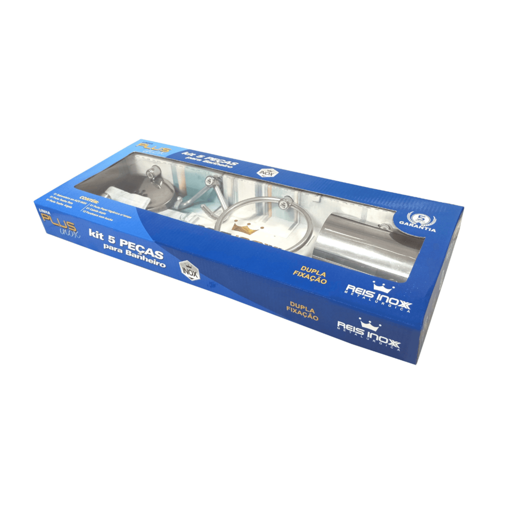 Kit Banheiro Inox 5 Peças Cromado Reis Inox - Normatel
