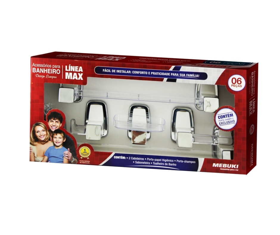 Kit de Acessórios 6 Peças Max Branco Cromado Mebuki Kit de Acessórios 6 Peças Max Branco Cromado Mebuki