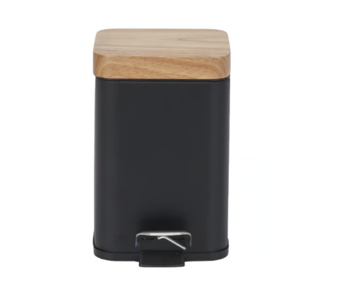 Lixeira 3 Litros Com Pedal Quadrado Tampa Bambu Preto Casa Ok