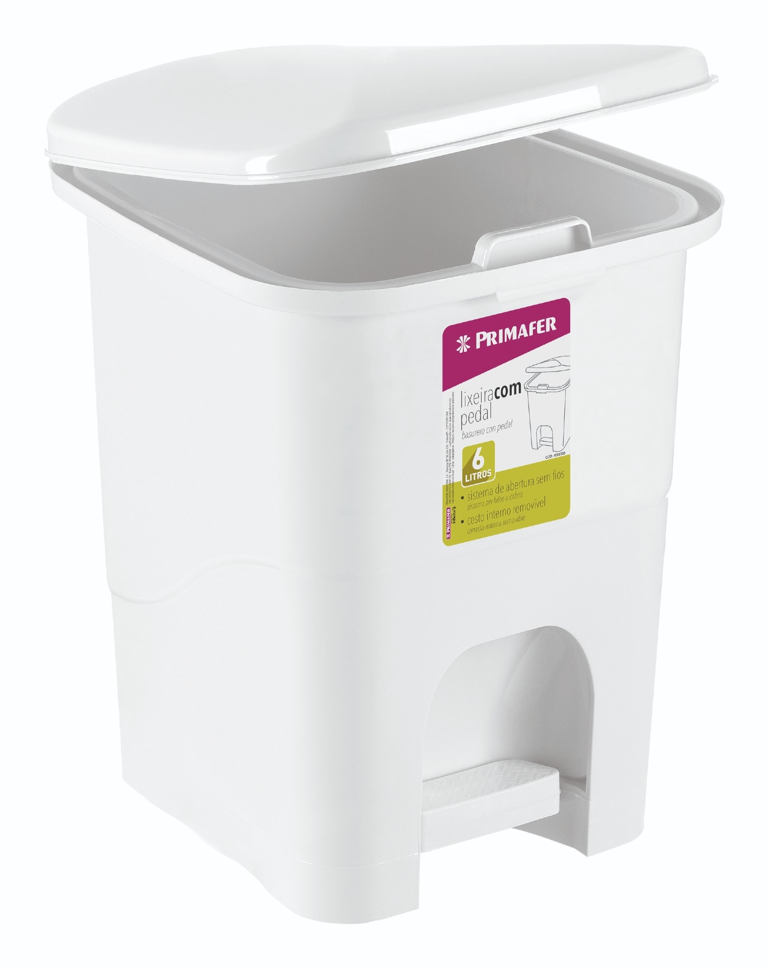 Lixeira Retangular com Pedal 6 Litros Branco Atlas