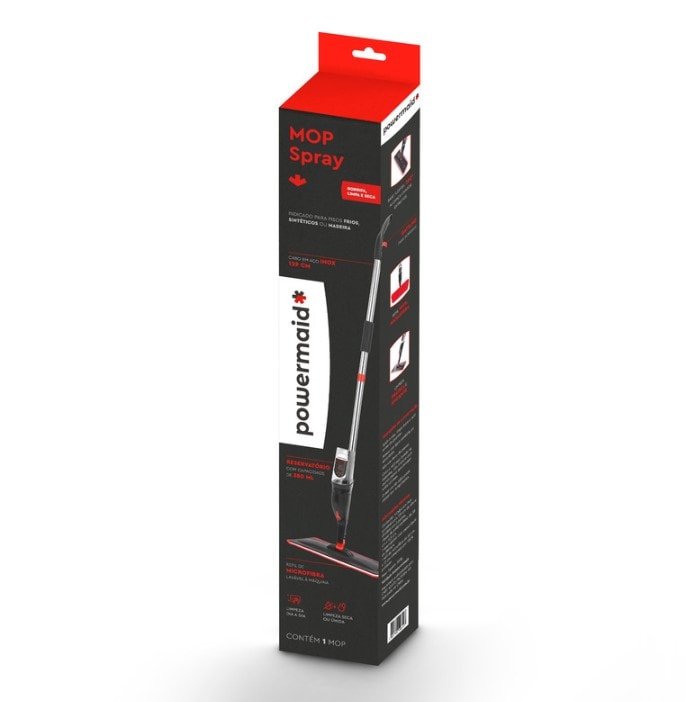 Mop Spray na Caixa Vermelho/Cinza/Preto Powermaid