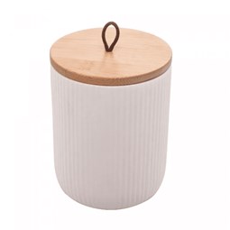 Pote de Cerâmica Com Tampa de Bambu 10cm x 10cm x 12,5cm Branco Lyor