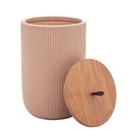 Pote de Cerâmica com Tampa de Bambu 10cm x 10cm x 15cm Bege Lyor
