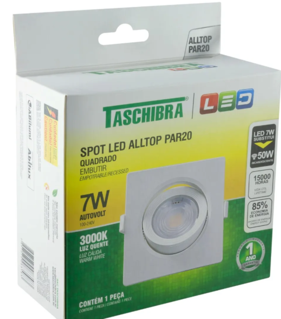 Spot LED Alltop MR11 Quadrado Embutir 3W 6500K Branco Taschibra