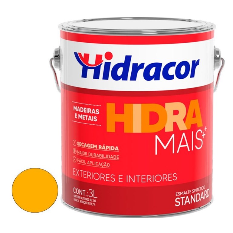 Tinta Hidra Mais Esmalte Sintético 3,0 Litros Amarelo Hidracor