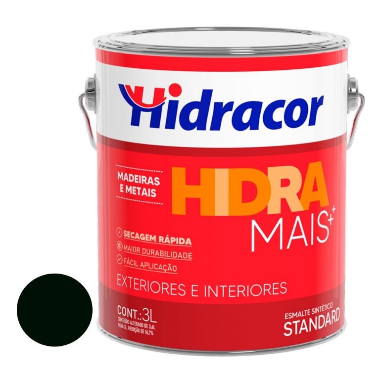 Tinta Hidra Mais Esmalte Sintético 3,0 Litros Preto Hidracor