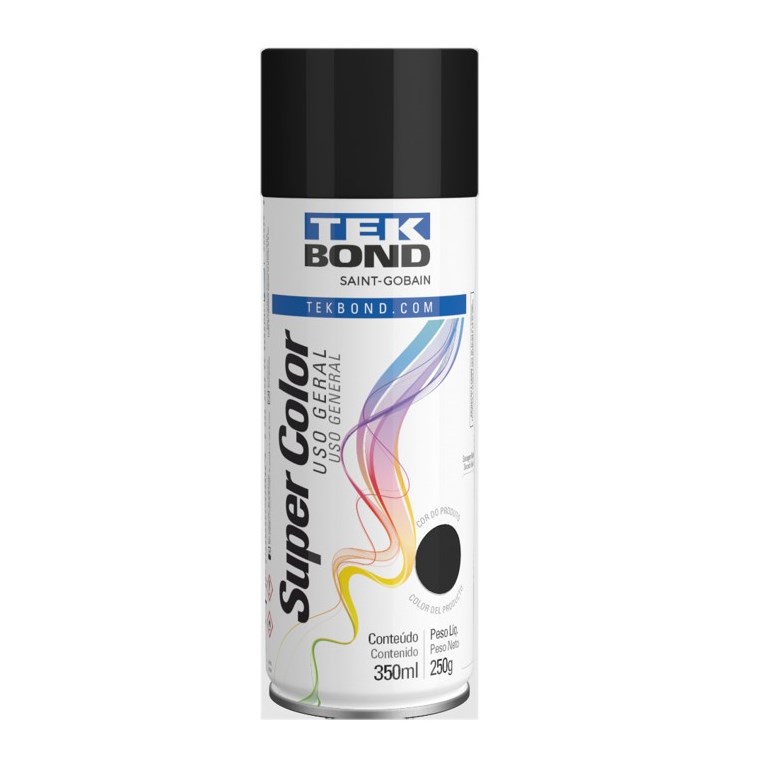 Tinta Spray Uso Geral 350ml Preto Brilhante Tekbond