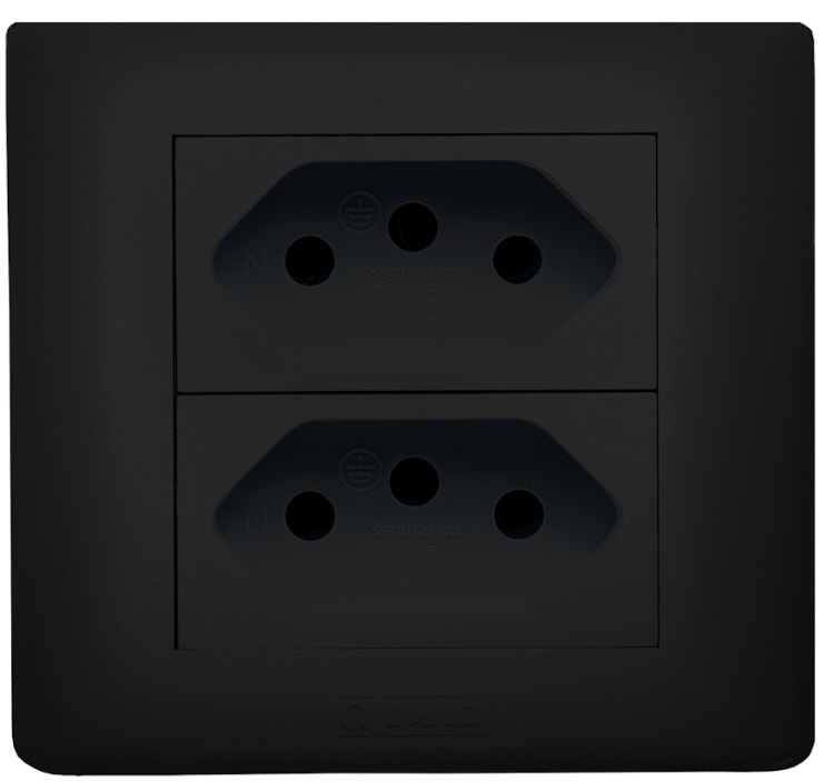 Tomada Dupla 20A com 2 Pinos + Terra Sobrepor Preto Jeri Romazi