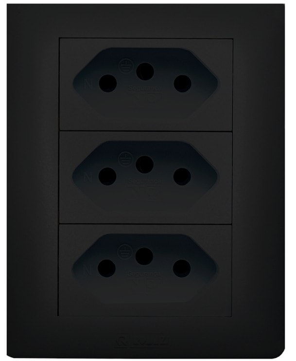 Tomada Dupla 20A com 2 Pinos + Terra Sobrepor Preto Jeri Romazi