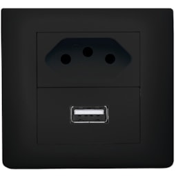 Tomada USB + Tomada Simples 10A Sobrepor Preto Jeri Romazi
